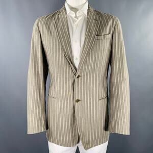 VESTIMENTA Size 42 Taupe White Stripe Cotton Notch Lapel Sport Coat